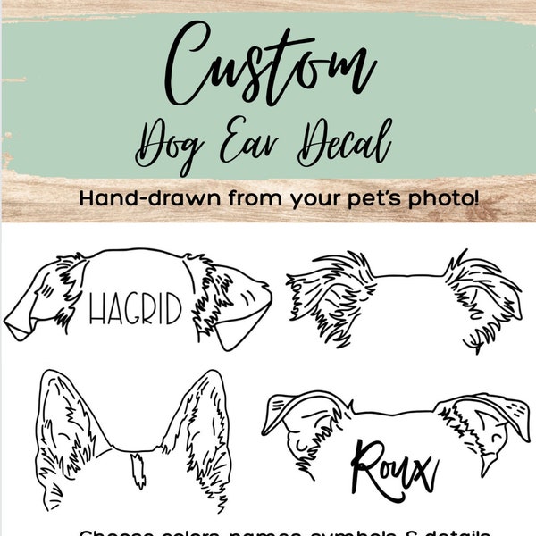 Dog Ear Outline Custom Hand drawn from pet's photo - decal decor for laptop, tumbler, bumper, window, mirror