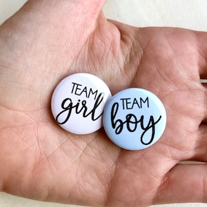 Team Girl & Team Boy Gender Reveal Pins – Modern Pastel 1&quot; Buttons – Baby Shower Party Favors – Pink and Blue Voting Pins