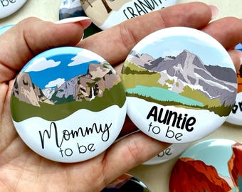 National Park Baby Shower Buttons: Adventure Awaits, Personalized Badges