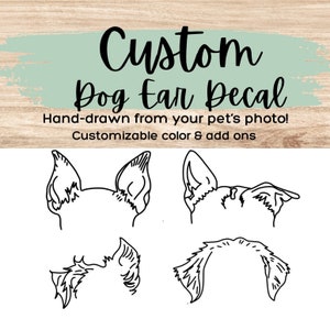 Dog Ear Outline Custom Hand drawn from pet's photo - decal decor for laptop, tumbler, bumper, window, mirror