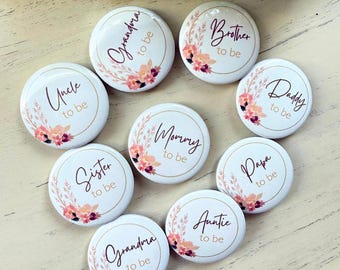 Fall Floral Baby Shower Pinback Buttons – Custom Party Favors