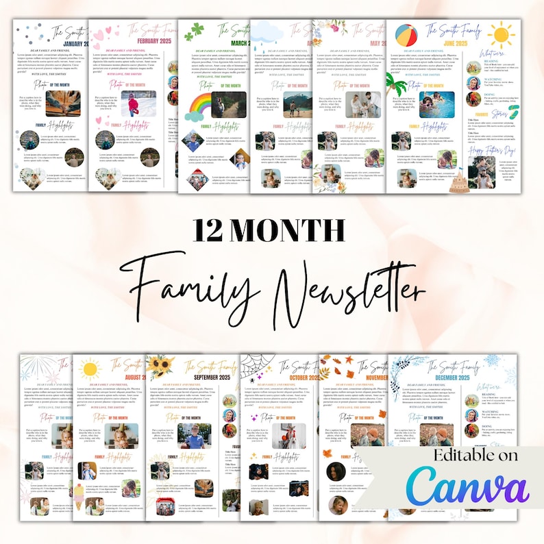 Editable Monthly Family Newsletter Template for the Year, 12 Months of ...