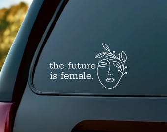 Calcomanía de vinilo feminista, El futuro es femenino, Cara con arte lineal