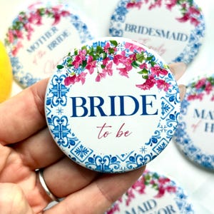 Mamma Mia Bridal Shower Buttons | Greek Tile Bridal Party Pins | Mediterranean Amalfi Bachelorette Favors