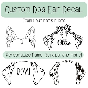 Calcomanía personalizada con orejas de perro: retrato de mascota dibujado a mano, calcomanía personalizada para computadora portátil, vinilo para ventana de automóvil, decoración de espejo