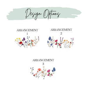 May include: Three different floral arrangements with a variety of colorful flowers, including pink, red, yellow, blue, and white. The text "Arrangement 1", "Arrangement 2", and "Arrangement 3" is displayed above each arrangement.