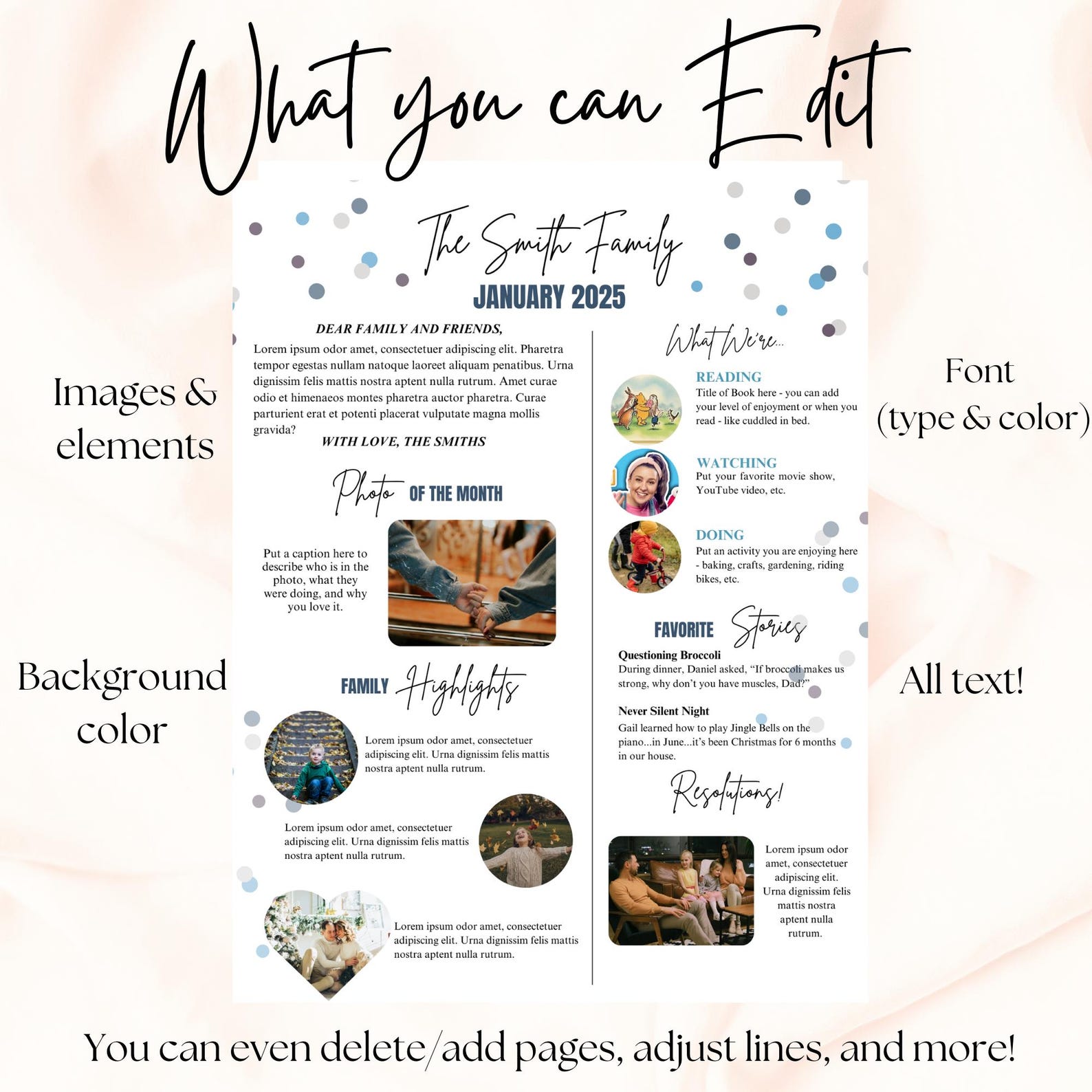 Editable Monthly Family Newsletter Template for the Year, 12 Months of