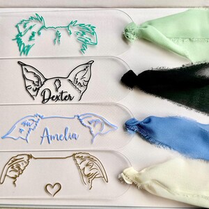 Personalisierte Lesezeichen | Benutzerdefinierte Lesezeichen | Kundenspezifisches Haustier-Geschenk - Großer Stocking Stuffer | Hund Ohr Umriss vorhanden | Personalisiertes Acryl Lesezeichen