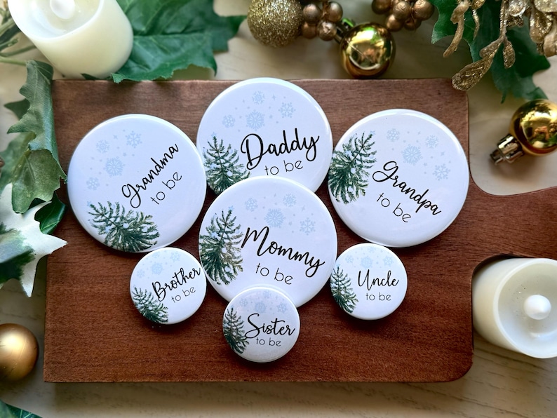 Pine Tree Buttons Winter Baby Shower Pinback Buttons: Snowy Tree Party Pins - Etsy