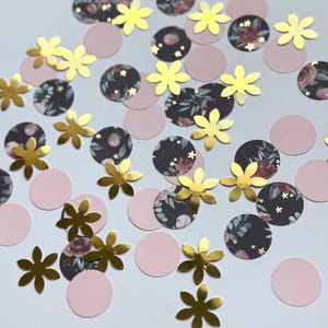 Floral Wildflower Confetti – Gold Foil Flowers & Pink Blossoms – Baby Shower, Bridal Shower, Garden Party Table Decor
