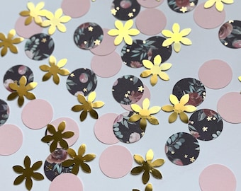 Confeti floral: flores doradas y rosas - Decoración para fiestas