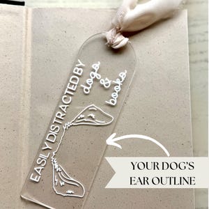 Personalized Dog Bookmark – Custom Acrylic Gift for Dog Lovers – Pet Ear Outline – Cute Bookmark for Dad, Friends, or Yourself