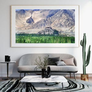 Thiksey-klooster Ladakh digitale kunstafdruk India landschap Ladakh-weergave muurkunst