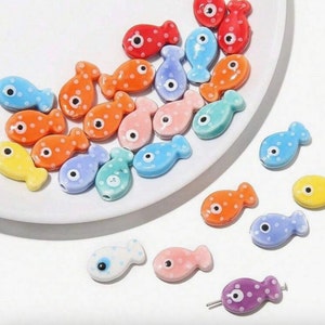 Ceramic Polka Dot Colourful Fish Loose Beads, 5PC, 11x19MM, DIY Jewelry