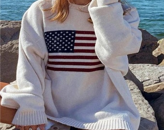 Adorable Oversized US Flag Sweater Size M-XXL