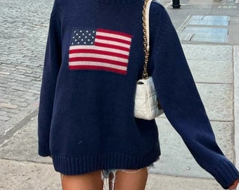 Adorable Women's USA Flag Casual Pullover Sweater Size S-L