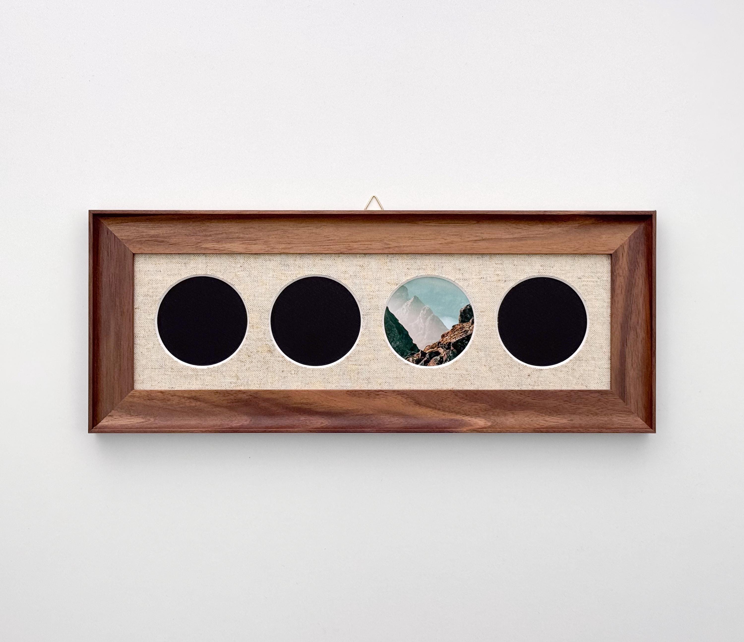 木製フレーム 円形装飾 アート作品 約50x40cm Solid Walnut Wood Picture Frame, Round Opening Mat Frame, Canvas