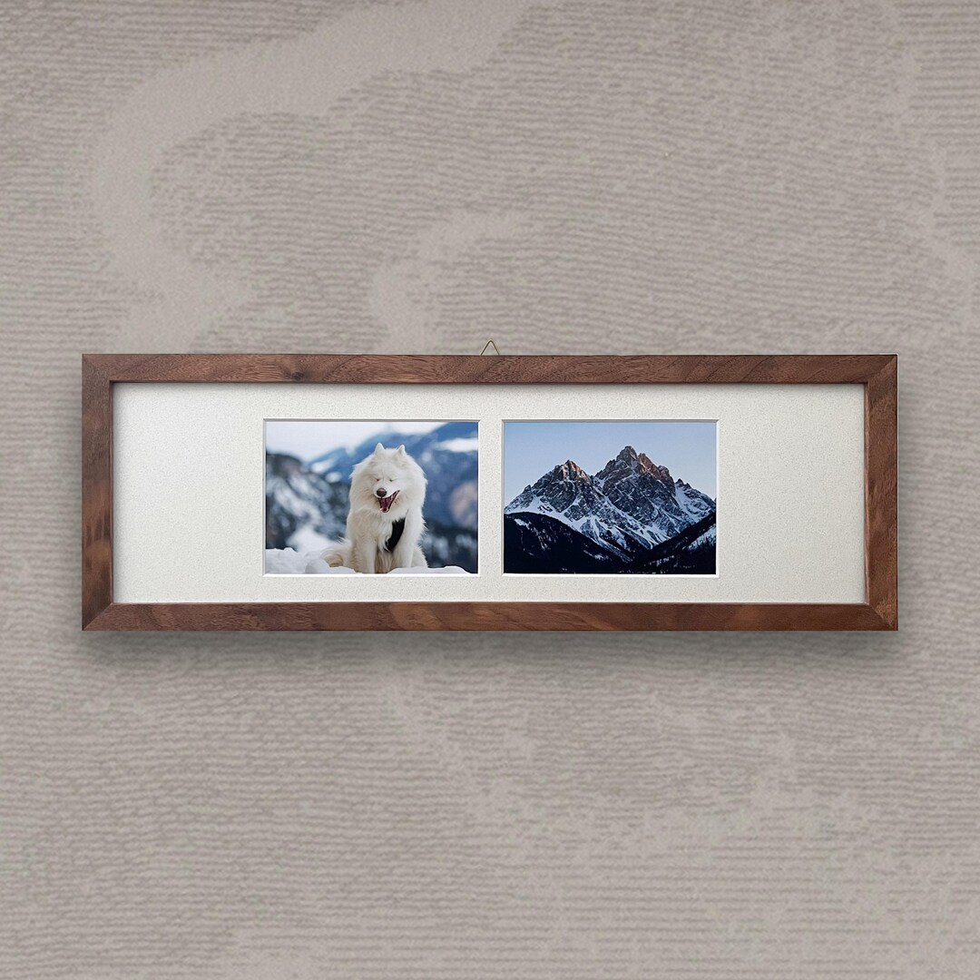 Solid Picture Frame Solid Walnut Frame With Double Mat – Minimalist Wooden Picture Frame ...