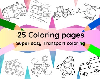 25 Transport Coloring Pages for Toddlers: Vehicle Prints (Digital Download)
