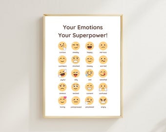 Emotions Superpower Classroom Poster: Mental Health Decor (Digital Download)