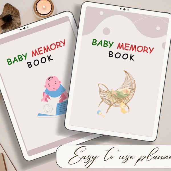 Gender Neutral Baby Memory Book Keepsake Journal, Milestone Record Book Digital Download, Personalized Memory Album Baby Shower Gift