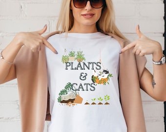 Meow and Bloom: Katzen und Pflanzen T-Shirt für Frauen