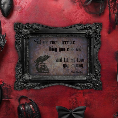 Gothic Inspired Poster, Rolled Art Print, Edgar Allen Poe Quote Wall Decor, Unique Gothic Art Print, Literary Home Decor