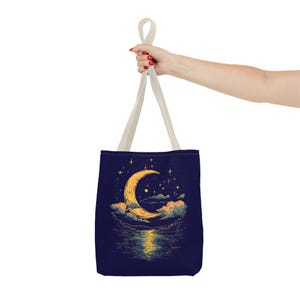 Celestial Moon Tote Bag: Boho Chic Polyester Carryall