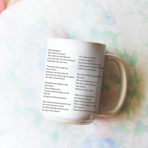 Amazing Grace-hymne; Christelijke mok, christelijk geschenk; Lyrische mok; volledige teksten; Mok van 15 oz