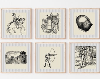 Knight Nursery Art Prints, Historical Boys Room Decor (Digital Download)