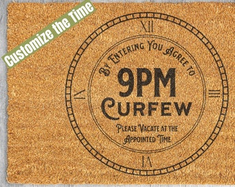 Vintage Clock Face Doormat | Customizable 9PM Curfew Reminder