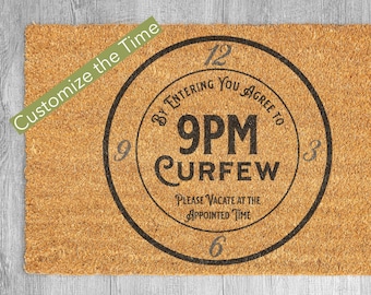 Curfew Reminder Doormat - Vintage Clock Face Design, Customizable