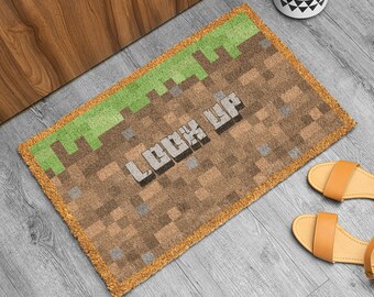 Funny Coir Coconut Fiber Doormat for Minecraft Fans - Eco-Friendly!