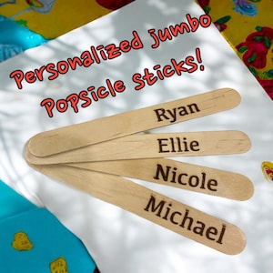 Palitos de helado JUMBO personalizados con nombre. Ideales para maestros, líderes de la iglesia, tarjetas didácticas o educación en el hogar. Grabados con láser