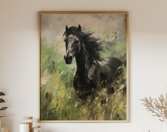 Lámina artística de caballos de carreras / Paisaje campestre abstracto (Descarga digital)