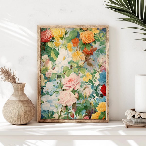 Colorful Rose Patch | Spring Collection | Pastel Rainbow Landscape Art | Modern Wall Decor | Home Decor | Art Print | Nature Inspired Art