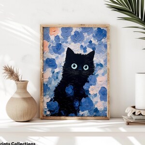 Black Cat in Flowers | Vibrant Abstract Wall Art | Home & Office Decor | Unique Gift | Colorful Artwork | Modern Art | Contemporary Painting