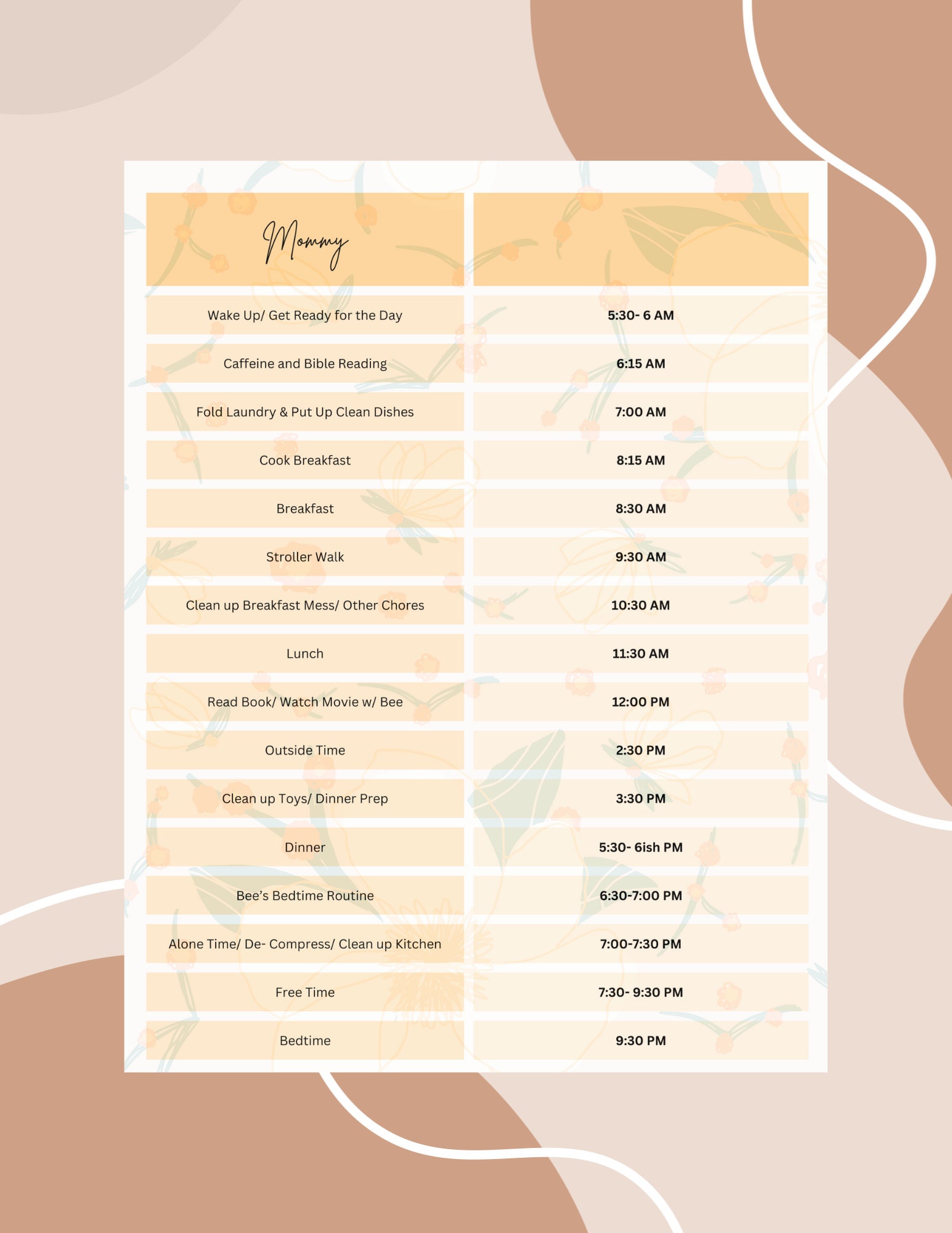 Toddler &amp; Mom Daily Schedule Printable Canva Template Daily Routine ...