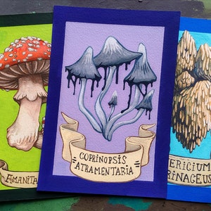 Illustrazioni originali a guazzo su carta Fabriano - "Funghi" - A6 - Bellissimo decoro murale