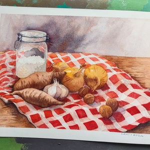 Dipinto originale ad acquerello su carta Fabriano - "Winter Delights" - A5 - Bellissimo decoro murale