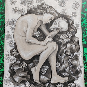 Illustrazione originale a matita colorata su carta grigia Strathmore - "L'odore di giugno" - A4 - Bellissimo decoro murale