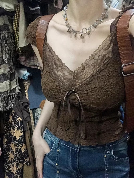 Antique brown fabric lace shirt - image 2
