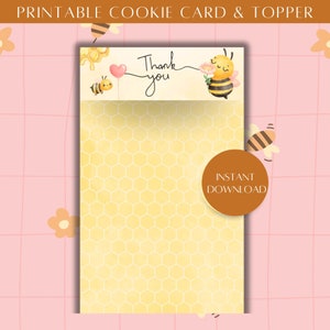 Dank u gele Bee afdrukbare Cookie Card Backer & Topper | Bedankkaart | Hommel