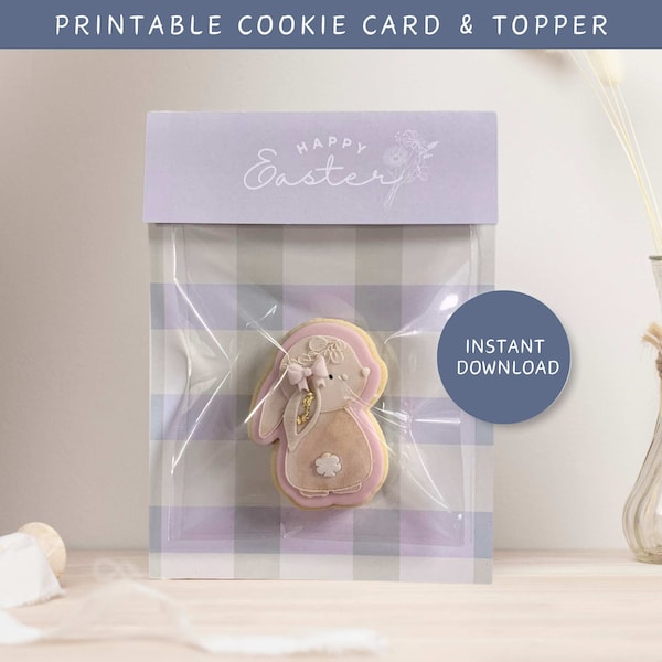 DIGITAL 'Happy Easter' Cookie Backer Place Card with Topper | Lilac + Gingham | Printable