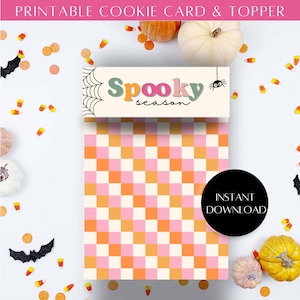 Happy Halloween Cookie-Karte zum Ausdrucken für die gruselige Saison Cookie-Verpackung Digitaler Download Halloween Retro Treat Bag Topper