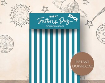 Happy Fathers Day Printable Cookie Card for Fathers Day Cookie Packaging Digital Download Best Dad Ever Fathers Day Gift Tag You're My Hero