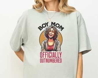Boy Mom T-Shirt, Officially Outnumbered, Funny Mom Tee, Motherhood Graphic Shirt, Unique Gift for Moms, Parenting Casual Wear