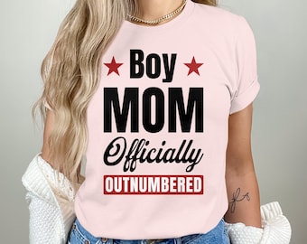 Boy Mom T-Shirt, Officially Outnumbered, Mother's Day Gift, Mom of Boys Shirt, Funny Parenting Tee, Casual Women's Top