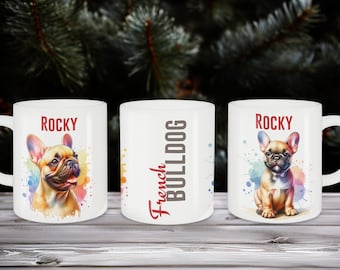 Personalized French Bulldog Coffee Mug - Custom Dog Portrait with Your Pet's Name, Cute Gift for Frenchie Lovers