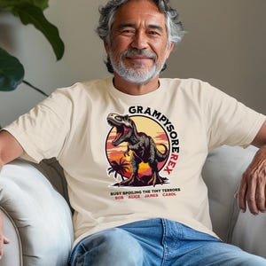 Personalized Grandpa Tee, Grandpa Dinosaur T-Shirt, Funny Grandpa Gift,  Custom Spoiling Tiny Terrors Shirt, Unique Grandpa Shirt,